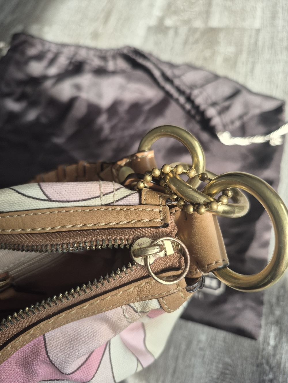 Coach Hobo Bag in Pink, Cream, Tan with Woven Tan Leather Strap - Picture 5 of 7